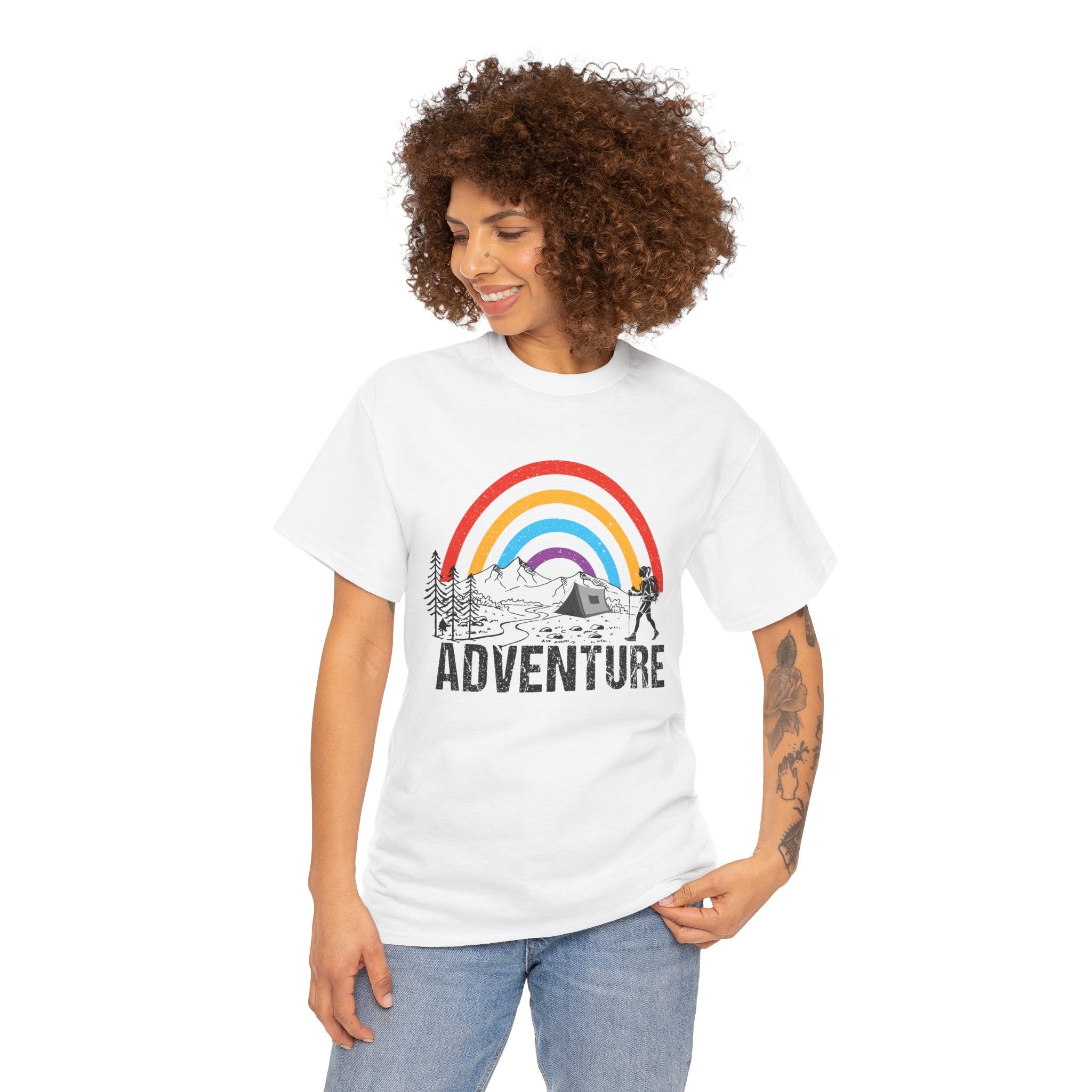 Outdoor Adventure Tee, Rainbow Hiking Shirt, Unisex Cotton T-Shirt, Travel Gift, Nature Lover Apparel