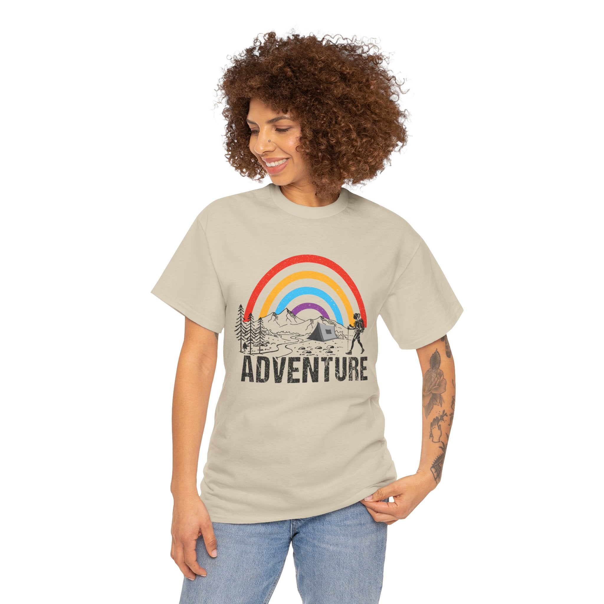 Outdoor Adventure Tee, Rainbow Hiking Shirt, Unisex Cotton T-Shirt, Travel Gift, Nature Lover Apparel