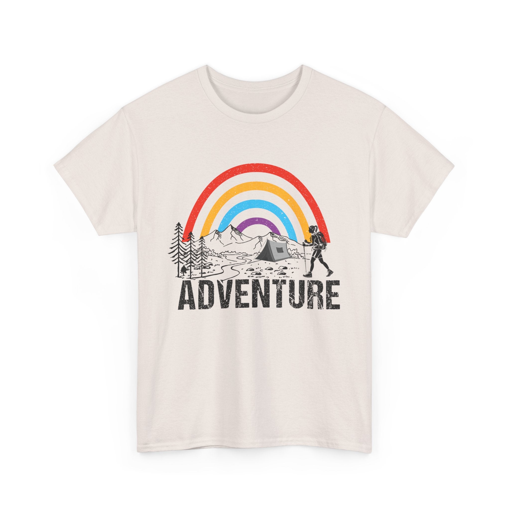 Outdoor Adventure Tee, Rainbow Hiking Shirt, Unisex Cotton T-Shirt, Travel Gift, Nature Lover Apparel