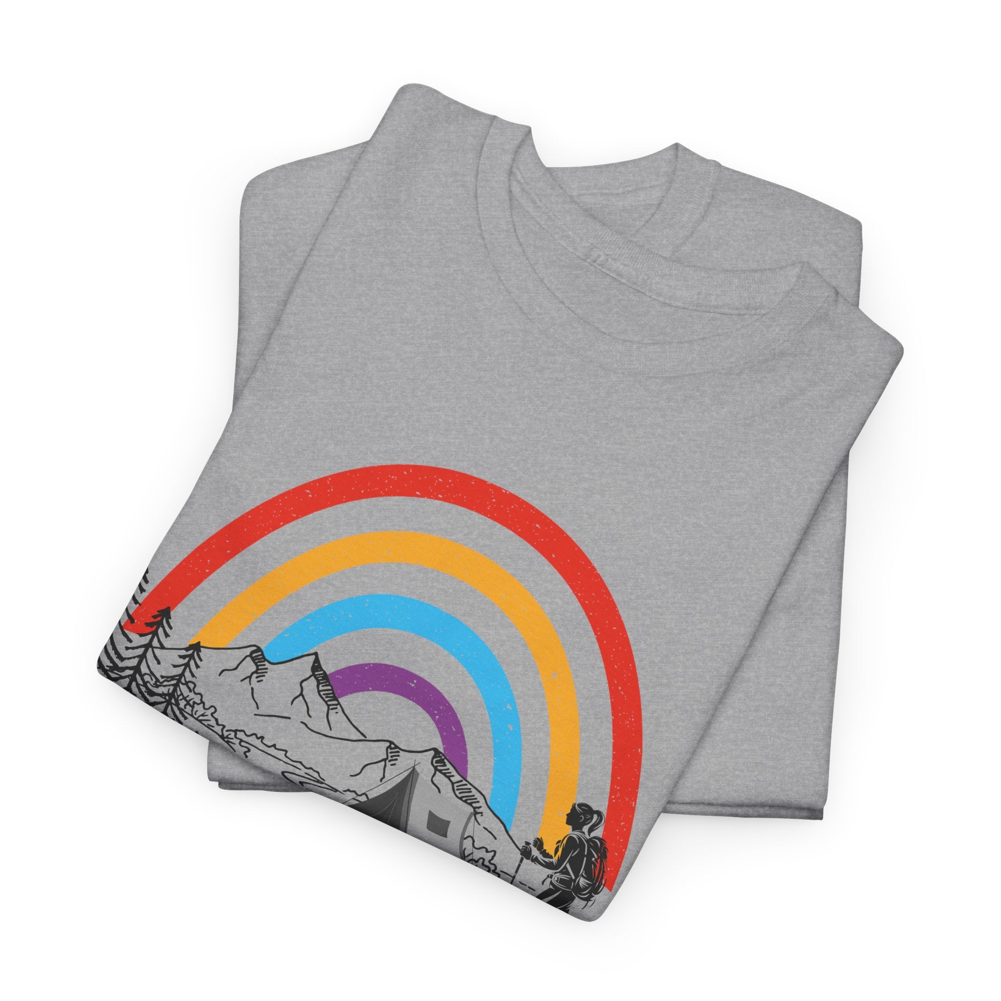 Outdoor Adventure Tee, Rainbow Hiking Shirt, Unisex Cotton T-Shirt, Travel Gift, Nature Lover Apparel