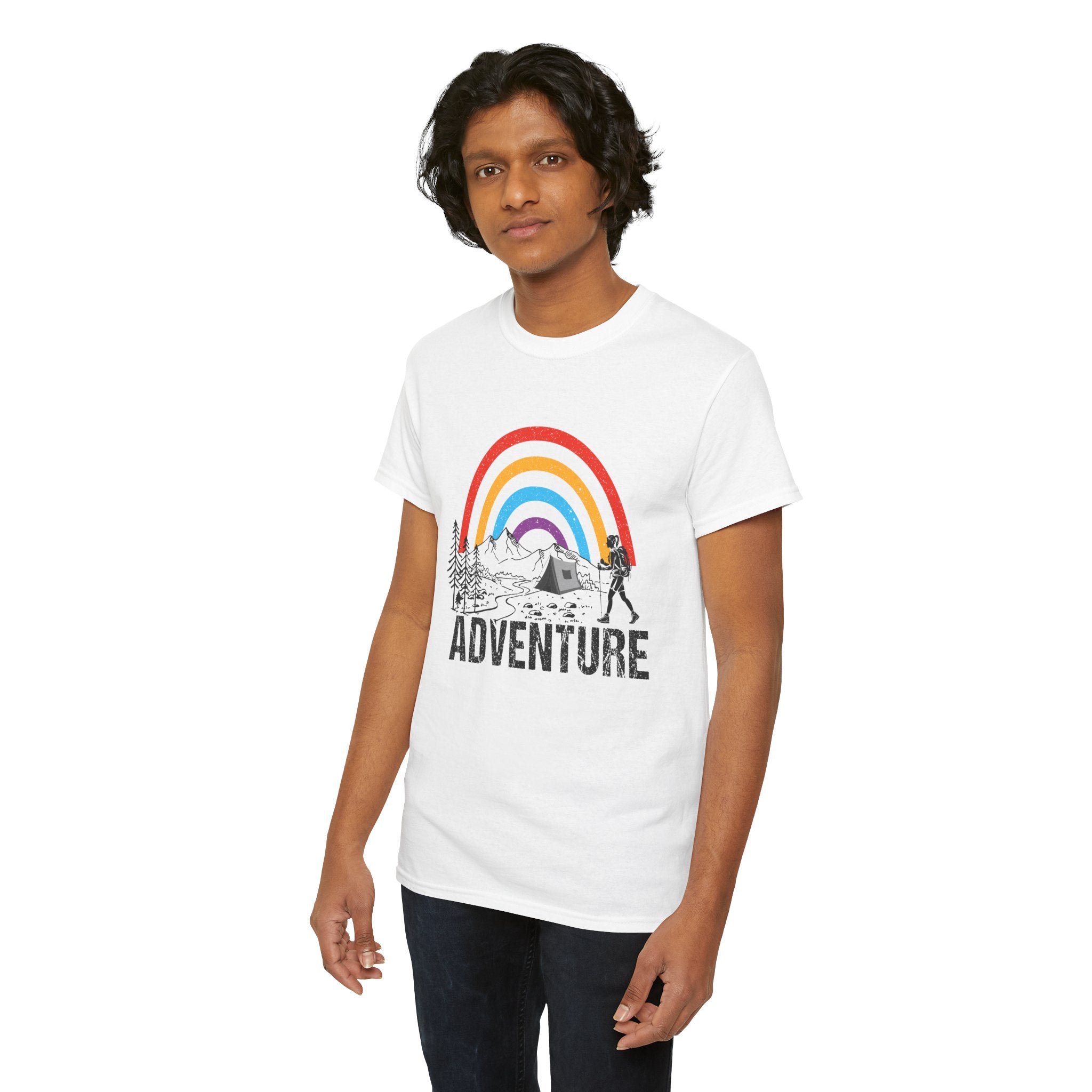 Outdoor Adventure Tee, Rainbow Hiking Shirt, Unisex Cotton T-Shirt, Travel Gift, Nature Lover Apparel