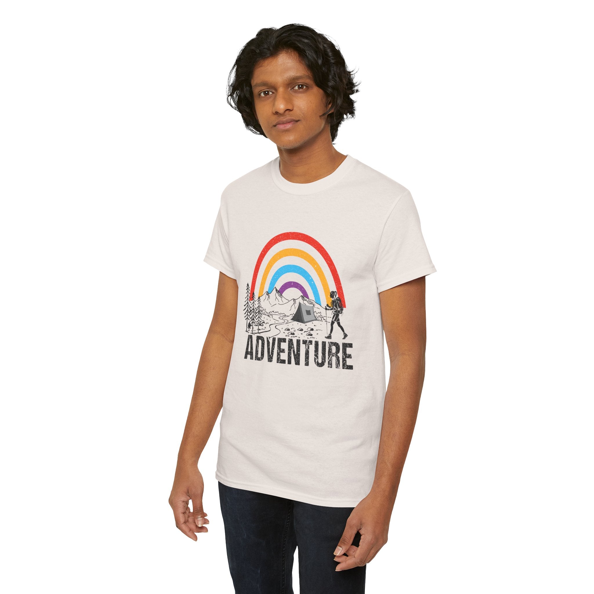Outdoor Adventure Tee, Rainbow Hiking Shirt, Unisex Cotton T-Shirt, Travel Gift, Nature Lover Apparel