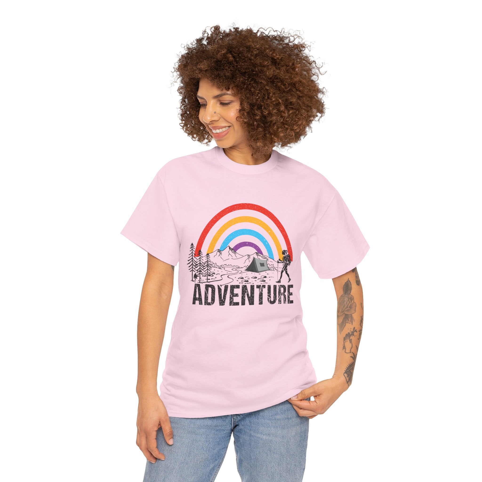 Outdoor Adventure Tee, Rainbow Hiking Shirt, Unisex Cotton T-Shirt, Travel Gift, Nature Lover Apparel