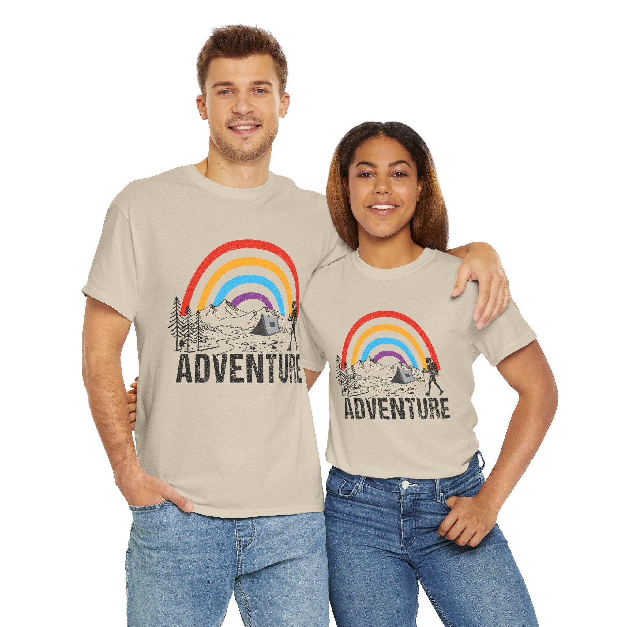 Outdoor Adventure Tee, Rainbow Hiking Shirt, Unisex Cotton T-Shirt, Travel Gift, Nature Lover Apparel
