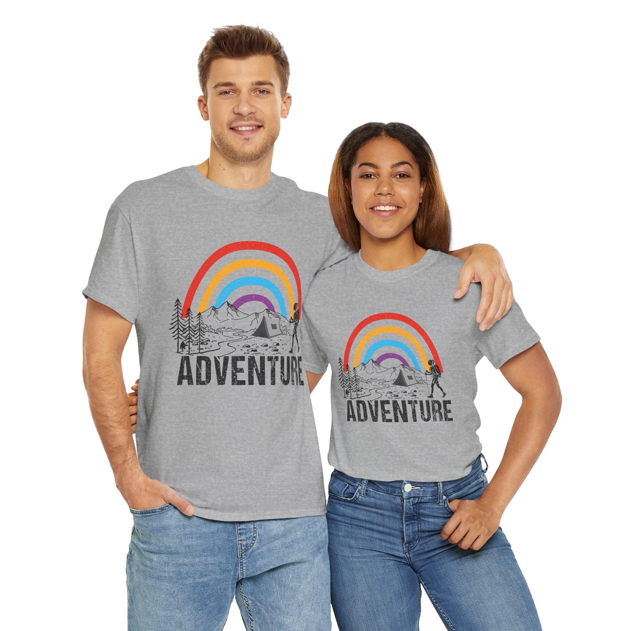 Outdoor Adventure Tee, Rainbow Hiking Shirt, Unisex Cotton T-Shirt, Travel Gift, Nature Lover Apparel
