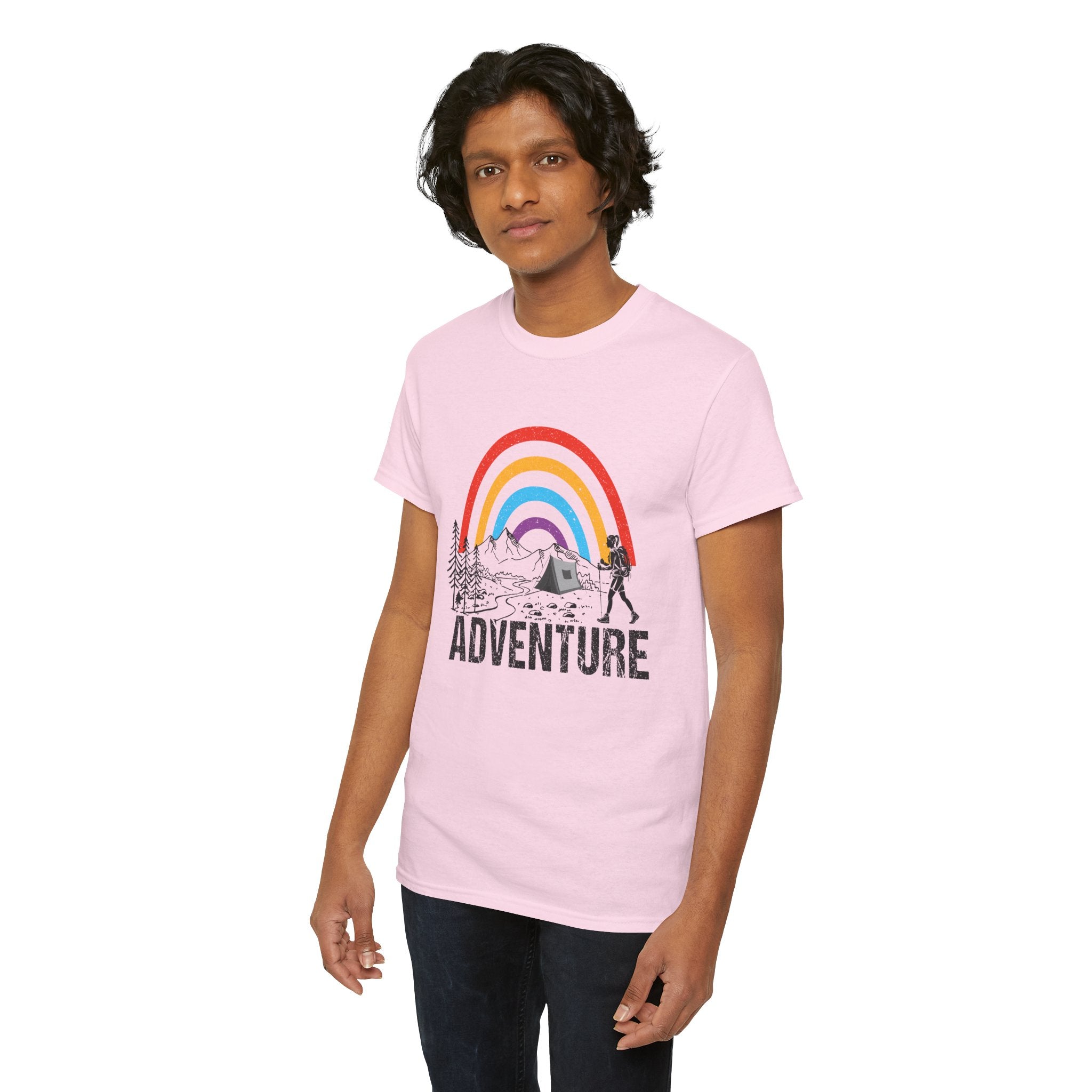 Outdoor Adventure Tee, Rainbow Hiking Shirt, Unisex Cotton T-Shirt, Travel Gift, Nature Lover Apparel