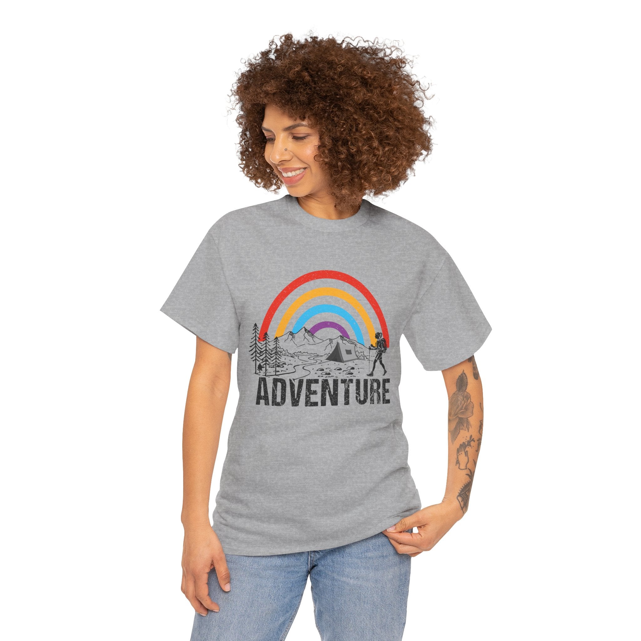 Outdoor Adventure Tee, Rainbow Hiking Shirt, Unisex Cotton T-Shirt, Travel Gift, Nature Lover Apparel