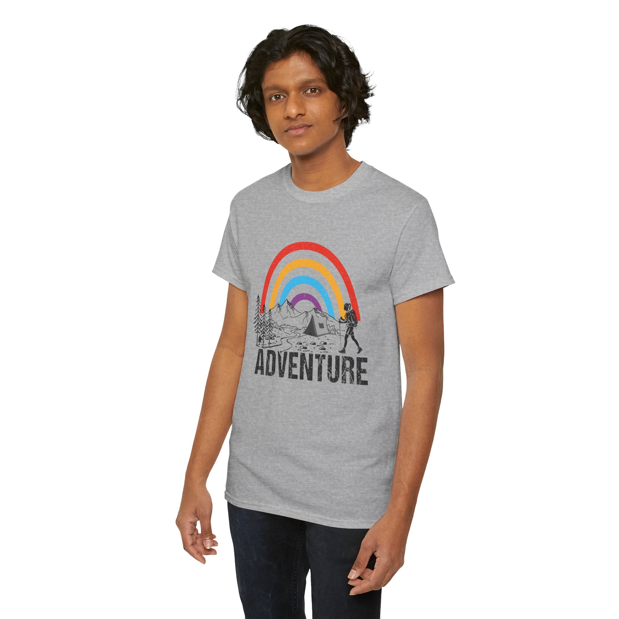 Outdoor Adventure Tee, Rainbow Hiking Shirt, Unisex Cotton T-Shirt, Travel Gift, Nature Lover Apparel