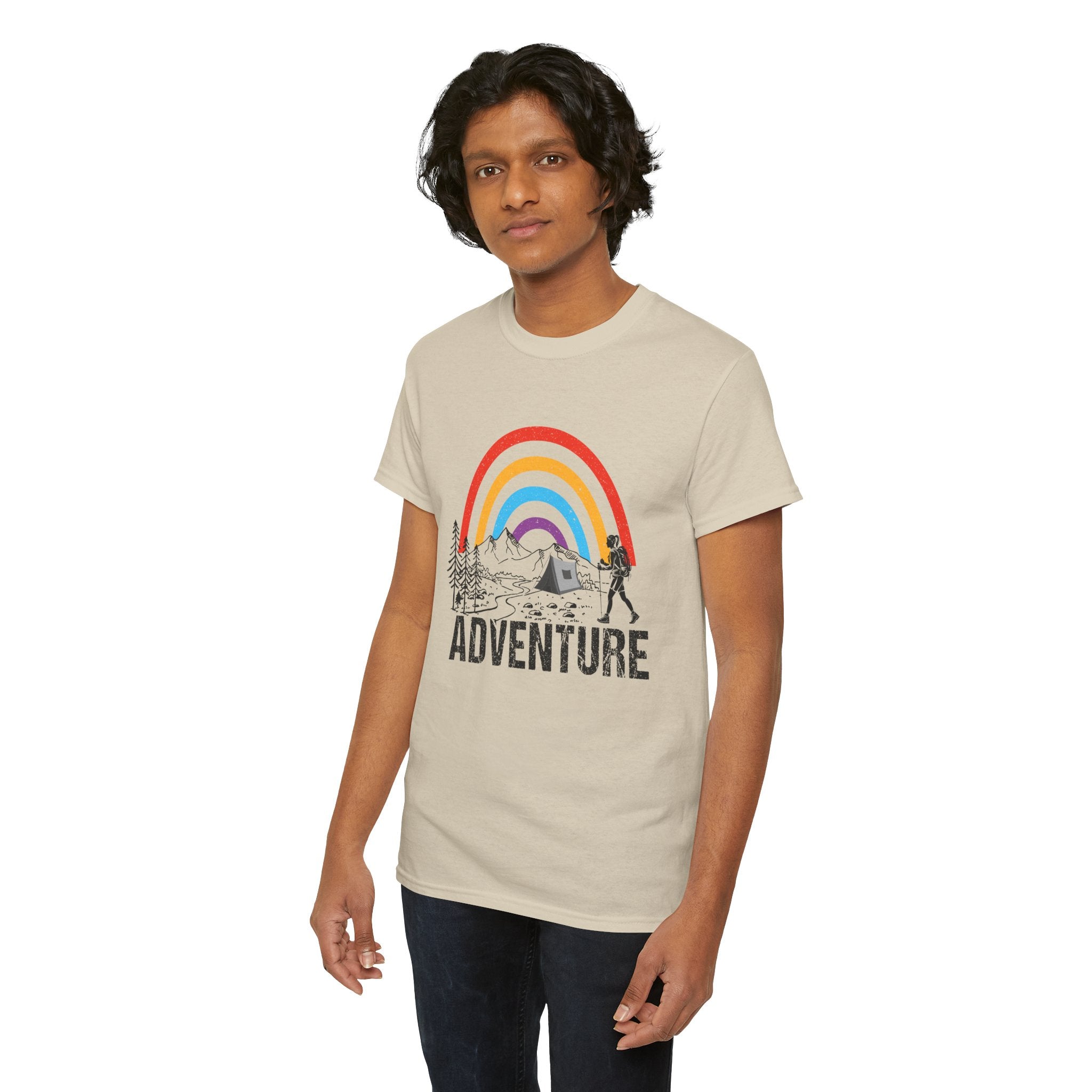 Outdoor Adventure Tee, Rainbow Hiking Shirt, Unisex Cotton T-Shirt, Travel Gift, Nature Lover Apparel