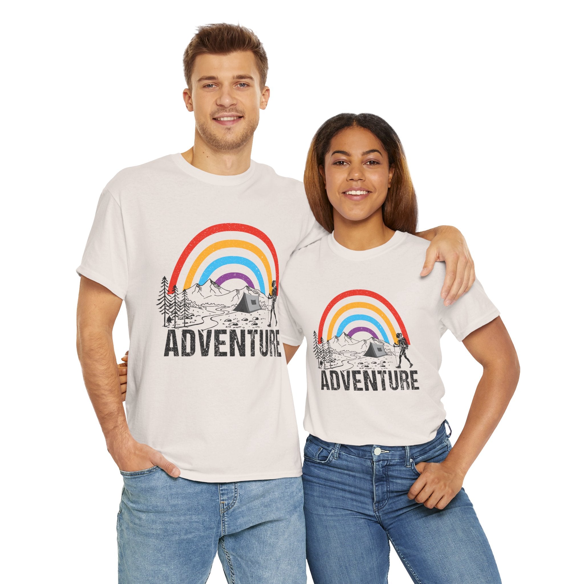 Outdoor Adventure Tee, Rainbow Hiking Shirt, Unisex Cotton T-Shirt, Travel Gift, Nature Lover Apparel