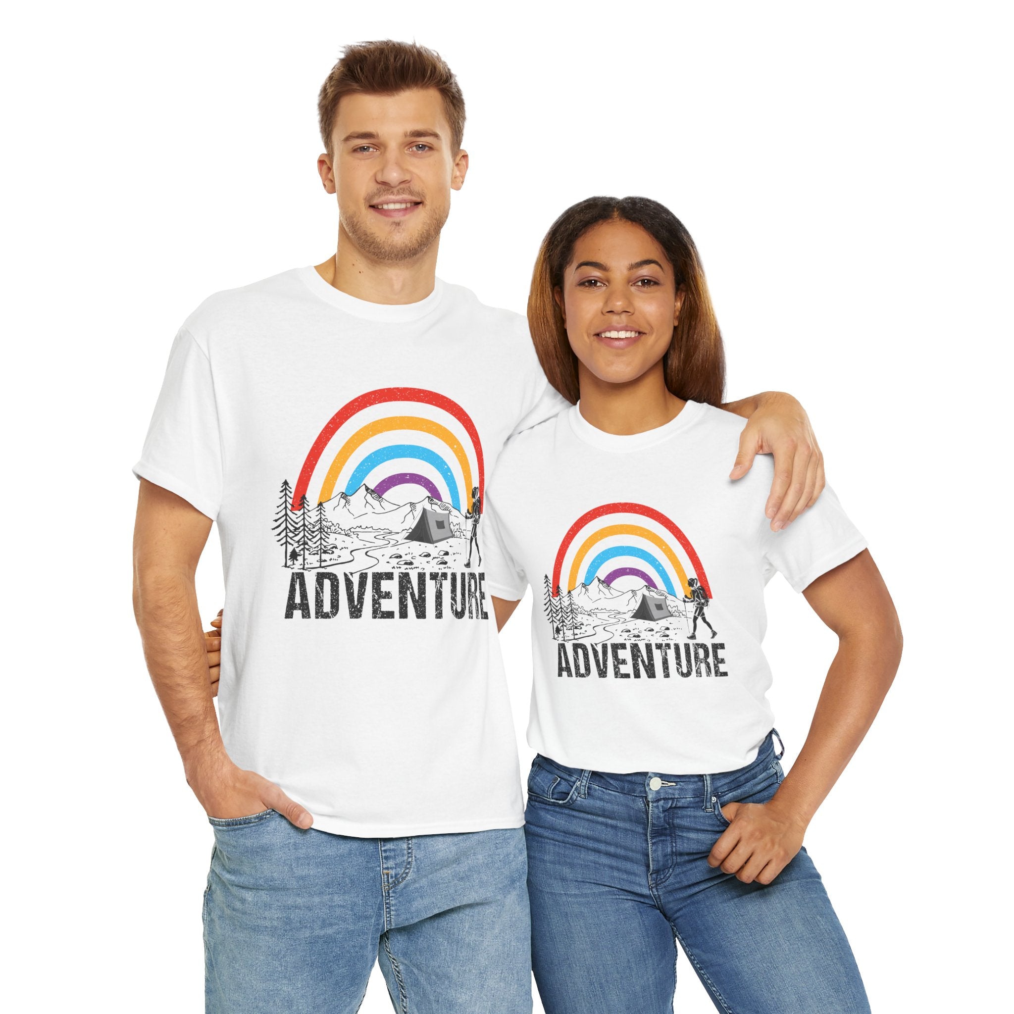 Outdoor Adventure Tee, Rainbow Hiking Shirt, Unisex Cotton T-Shirt, Travel Gift, Nature Lover Apparel